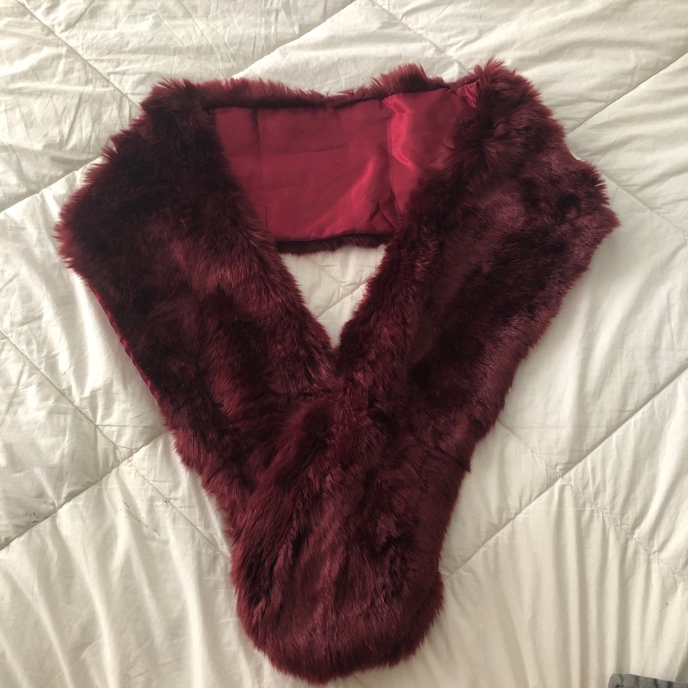 F21 Burgundy Faux Fur Formal Shawl